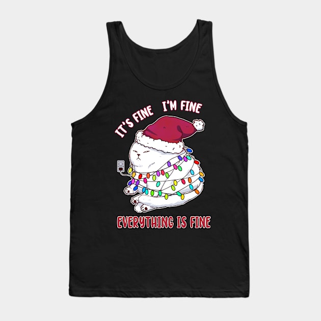 Cat Meme Christmas Lights It's Fine I'm Fine Everything Is Fine Ugly Christmas Funny T-Shirt Tank Top by xiaoweii